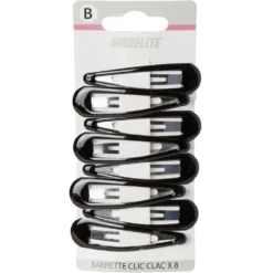Barrette clic clac métal noir brillant x8