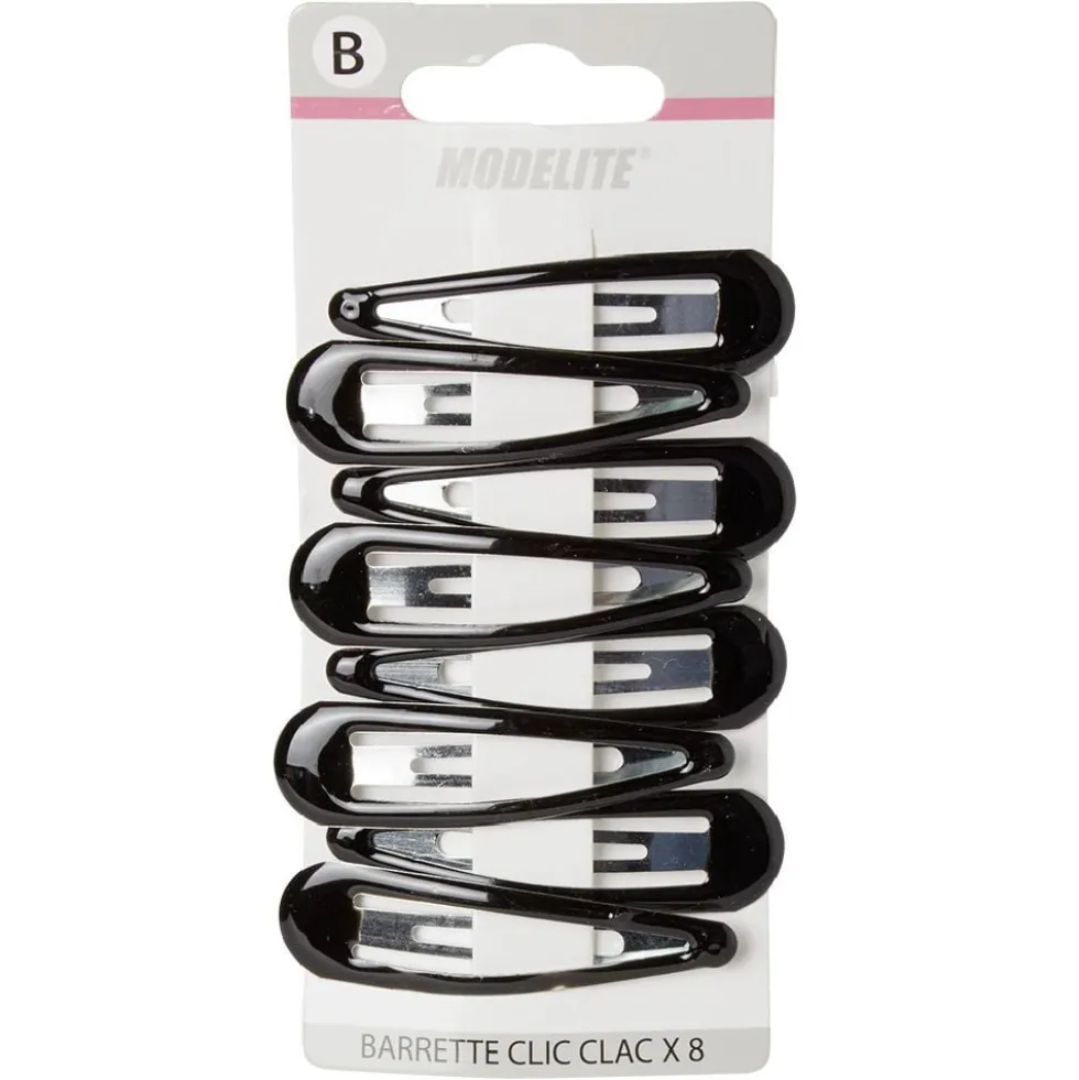 Barrette clic clac métal noir brillant x8