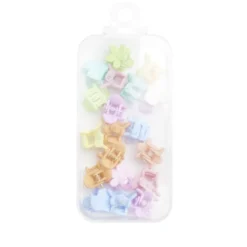 Barrette à clip 20 pièces forme coeur et fleur multicolore pastel dans boîte