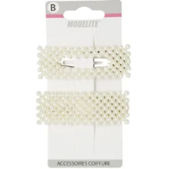 Barrette perles imitation blanc x2