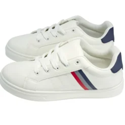 Baskets unisexe simili blanc rayures rouges et bleues T38