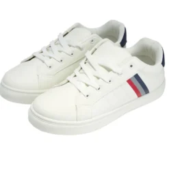 Baskets unisexe simili blanc rayures rouges et bleues T45