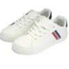 Baskets unisexe simili blanc rayures rouges et bleues T43