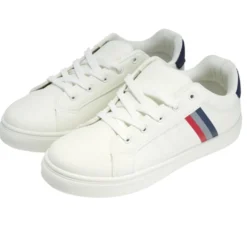 Baskets unisexe simili blanc rayures rouges et bleues T43