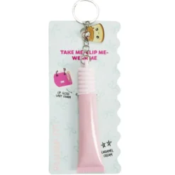 Baume à lèvre enfant motif kawaii rose avec chaîne