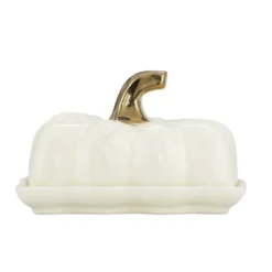 Beurrier céramique forme citrouille blanc et doré 15x8xH10cm