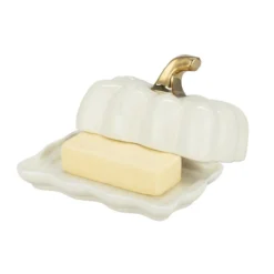 Beurrier céramique forme citrouille blanc et doré 15x8xH10cm
