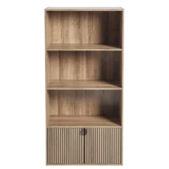 Bibliothèque colonne Adam 4 niveaux 2 portes en bois brun L60xP29,5xH120cm