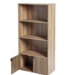 Bibliothèque colonne Adam 4 niveaux 2 portes en bois brun L60xP29,5xH120cm