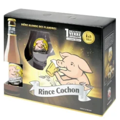 Bière blonde Rince Cochon 8,5% 3x33cl avec 1 verre sérigraphié et 4 sous-verres