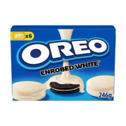 Biscuits Oréo fourrés vanille enrobés chocolat blanc 246gr