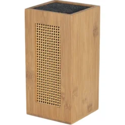 Bloc couteau de cuisine en bois et bambou face effet rotin tressé 11x11xH22cm