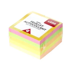 Bloc feuillets notes autocollants x500 7,5x7,5xH4,5cm
