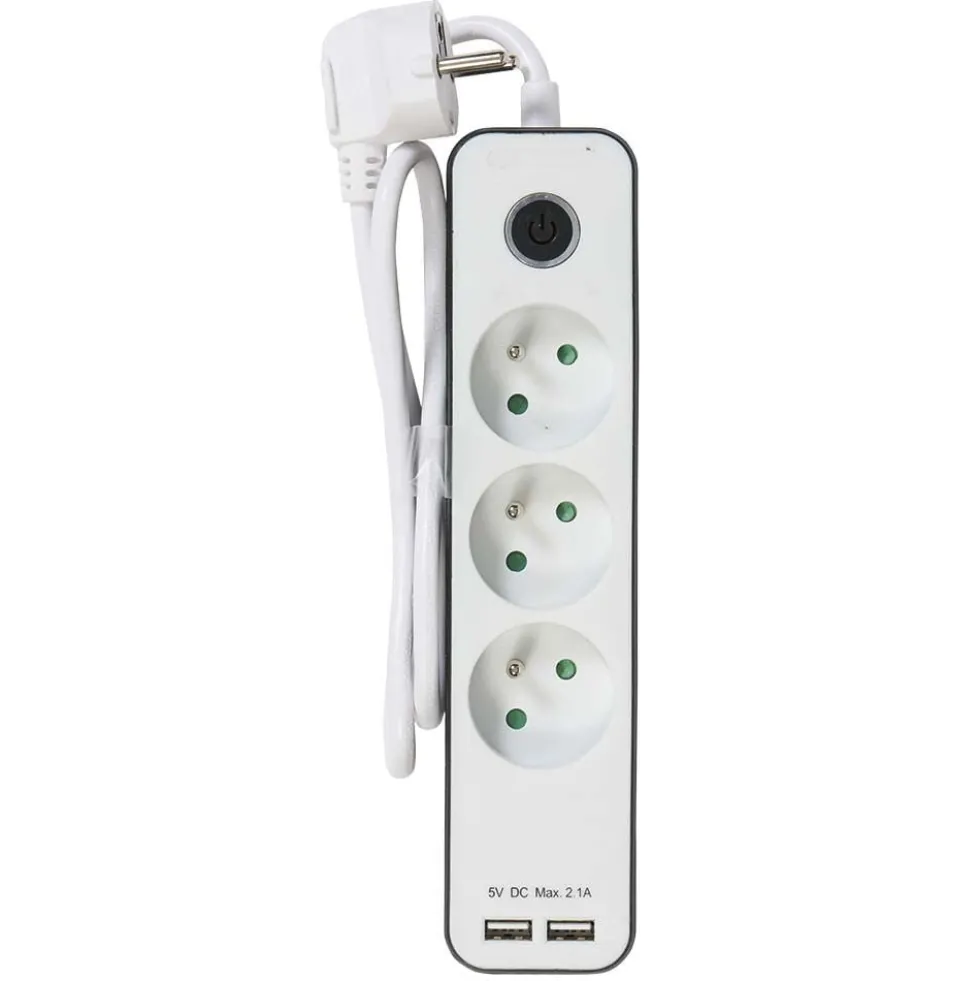 Bloc multiprise x3 port usb x2 interrupteur et protection enfant