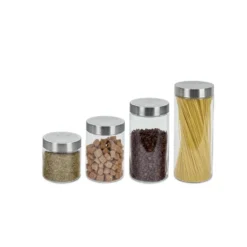 Bocal en verre avec couvercle inox - Lot de 4
