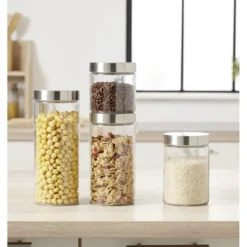 Bocal en verre avec couvercle inox - Lot de 4