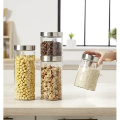 Bocal en verre avec couvercle inox - Lot de 4