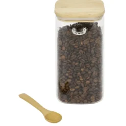 Bocal en verre transparent 1,25L avec couvercle et cuillère en bambou