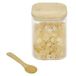 Bocal en verre transparent 850ml avec couvercle et cuillère en bambou