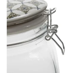 Bocal transparent avec couvercle design carreau de ciment 1,5 L