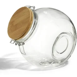 Bocal verre transparent 2,1L avec couvercle bambou et clip en fer