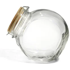 Bocal verre transparent 2,1L avec couvercle bambou et clip en fer