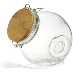 Bocal verre transparent 1,6L avec couvercle bambou et clip en fer