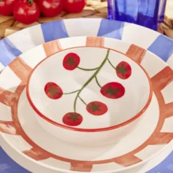 Bol porcelaine blanc motif grappe de tomate Ø12xH10cm