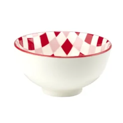 Bol porcelaine thème piment motif quadrillage rouge rose blanc Ø11,5xH6cm
