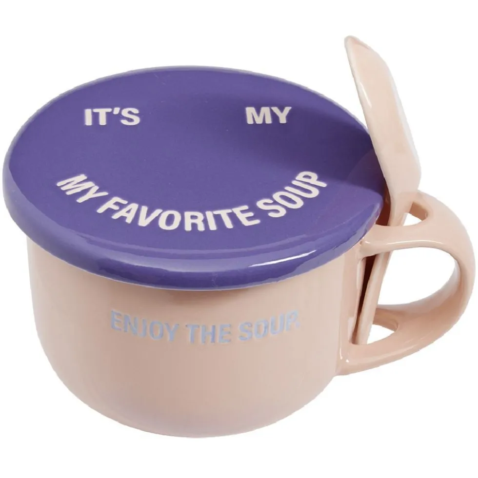 Bol soupe jumbo 62cl et cuillère porcelaine fun