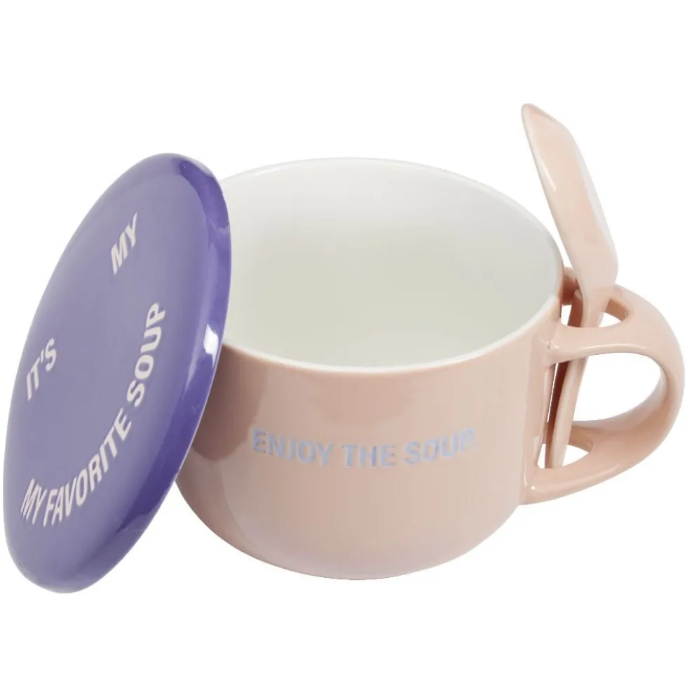 Bol soupe jumbo 62cl et cuillère porcelaine fun