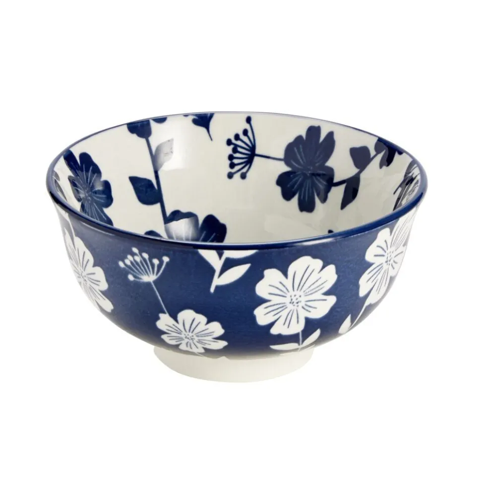 Bol x3 motif floral blanc et bleu Ø11,5xH5,7cm
