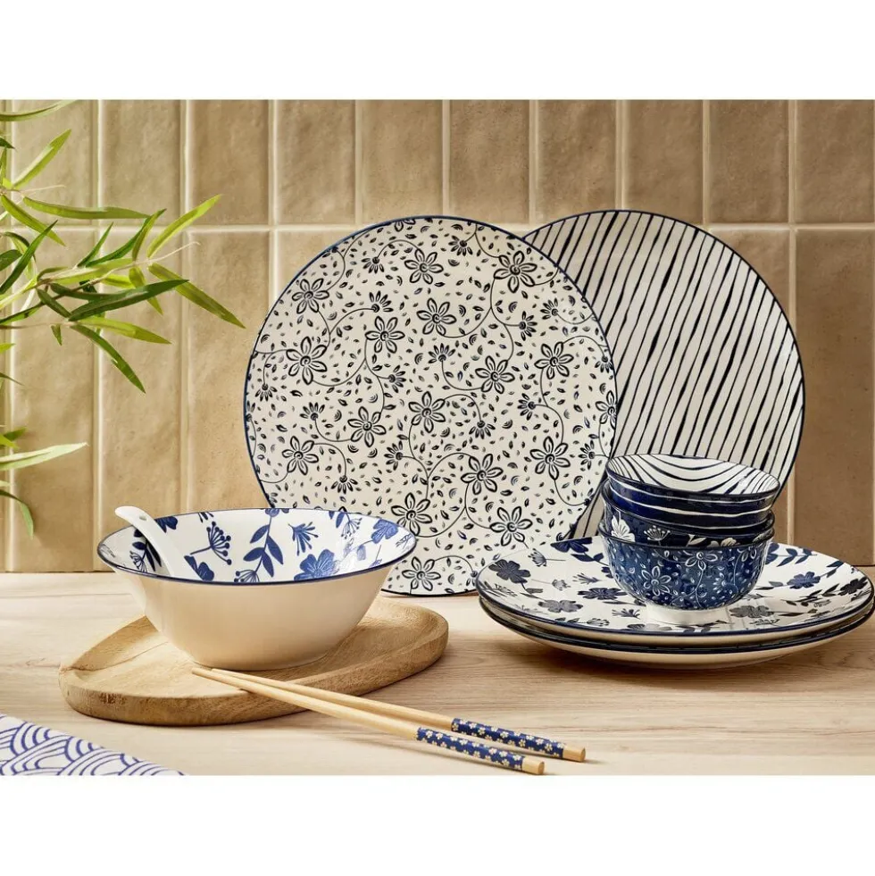 Bol x3 motif floral blanc et bleu Ø11,5xH5,7cm