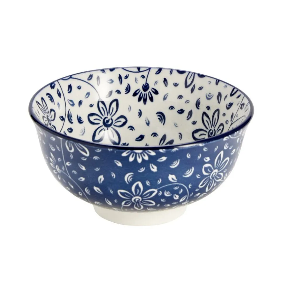 Bol x3 motif floral blanc et bleu Ø11,5xH5,7cm