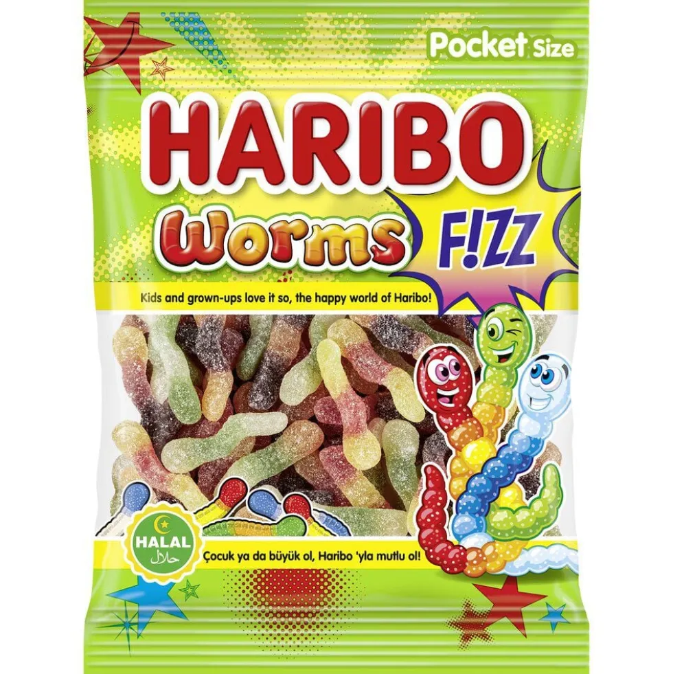 Bonbon Haribo Worms F!ZZ halal 80g