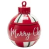 Bonbonnière boule de Noël Merry Christmas rouge et blanc Ø15,5xH20cm