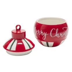 Bonbonnière boule de Noël Merry Christmas rouge et blanc Ø15,5xH20cm