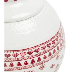 Bonbonnière en céramique décor Noël rouge blanc (2 modèles)