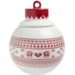 Bonbonnière en céramique décor Noël rouge blanc (2 modèles)