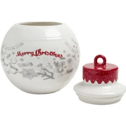 Bonbonnière en céramique décor Noël rouge blanc (2 modèles)