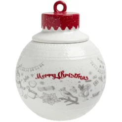 Bonbonnière en céramique décor Noël rouge blanc (2 modèles)
