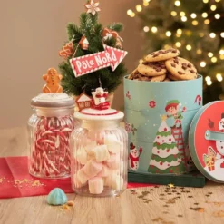 Bonbonnière en verre avec couvercle en céramique déco de Noël