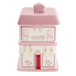 Bonbonnière forme maison dolomite rose 15x15xH24cm
