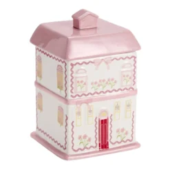 Bonbonnière forme maison dolomite rose 15x15xH24cm