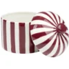 Bonbonnière ronde dolomite rayée rouge et blanc Ø12xH14cm
