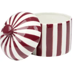 Bonbonnière ronde dolomite rayée rouge et blanc Ø12xH14cm
