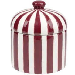 Bonbonnière ronde dolomite rayée rouge et blanc Ø12xH14cm