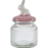 Bonbonnière verre 60cl capuchon lapin rose Ø11xH22cm