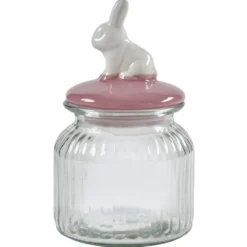 Bonbonnière verre 60cl capuchon lapin rose Ø11xH22cm