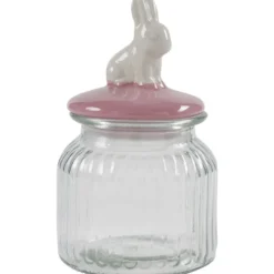 Bonbonnière verre 60cl capuchon lapin rose Ø11xH22cm